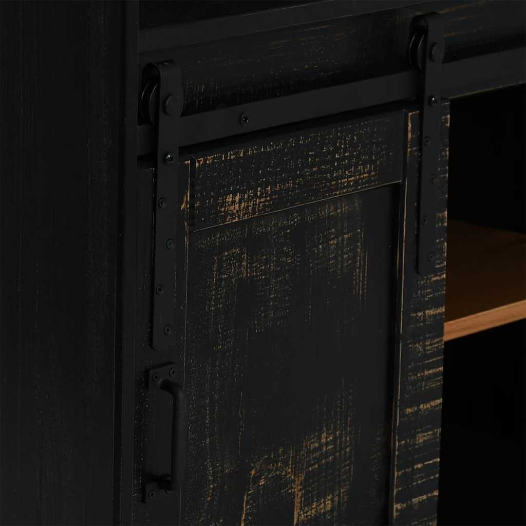 Weinschrank HALDEN mit Weinregalen Schiebetür Schwarz Kiefer