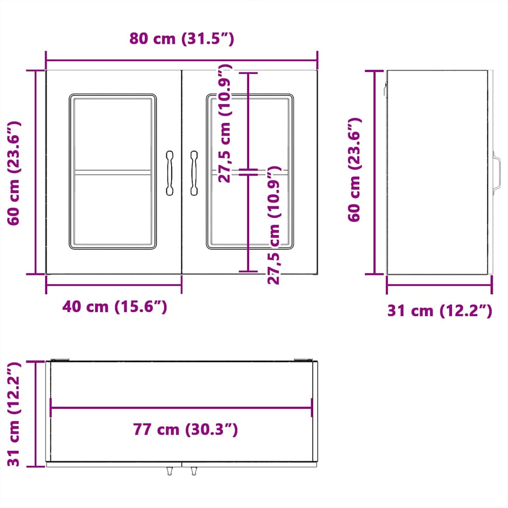 Küchen-Hängeschrank mit Glastür Kalmar Braun Eichen-Optik