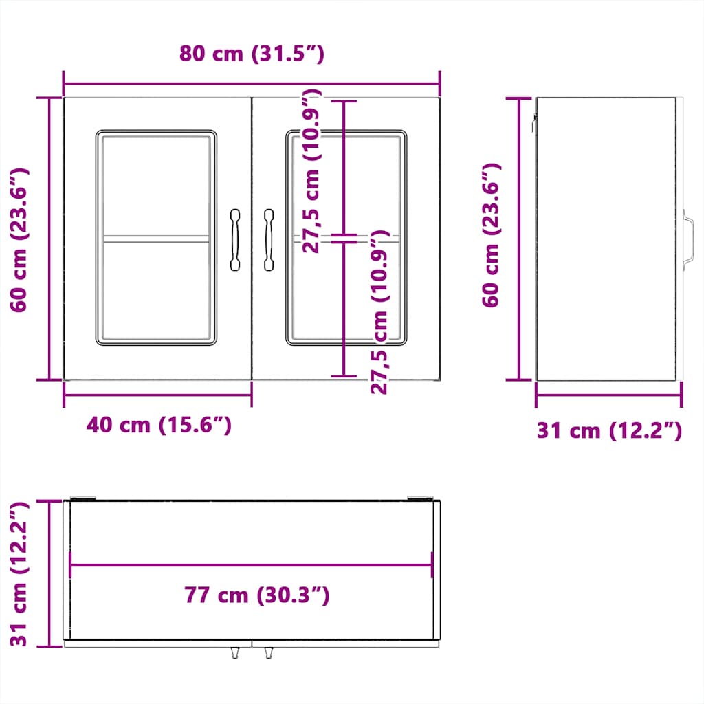 Küchen-Hängeschrank mit Glastür Altholz-Optik Holzwerkstoff