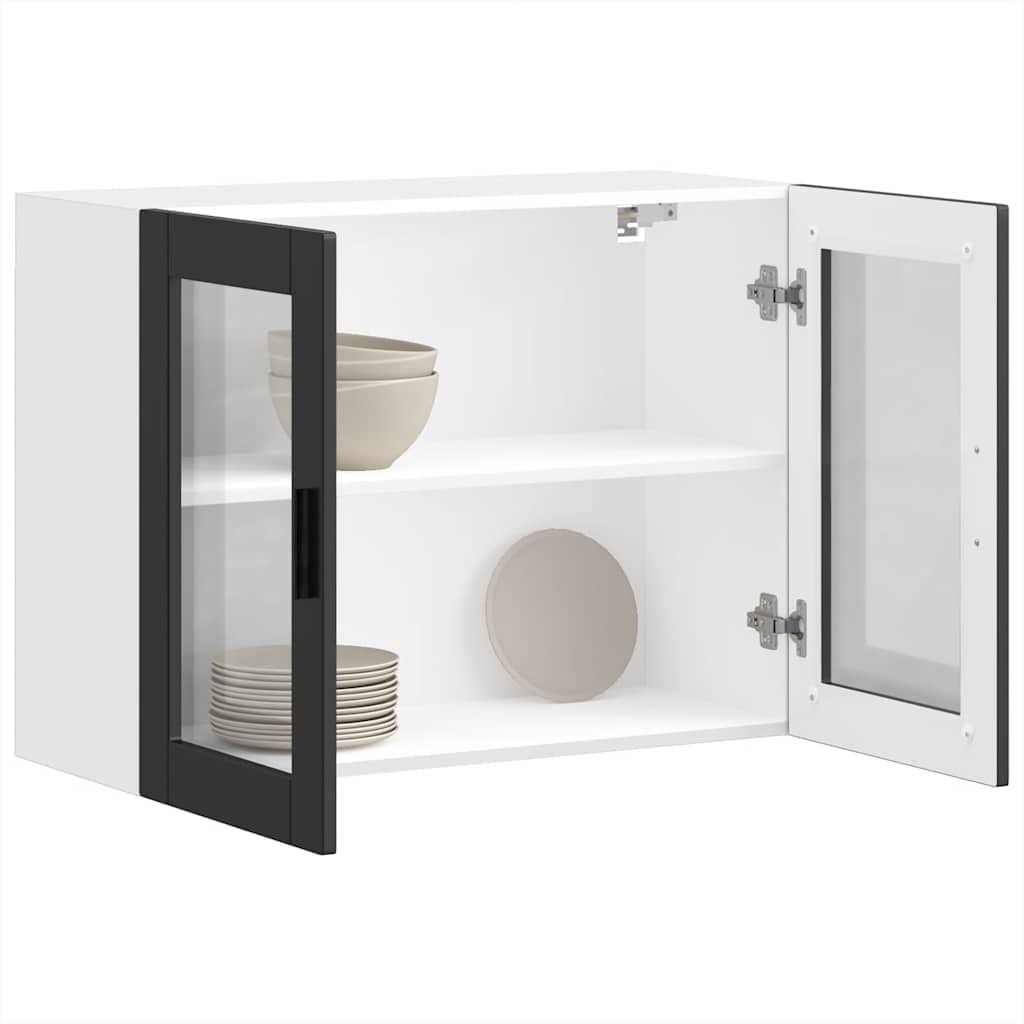 Küchen-Hängeschrank mit Glastür Porto Schwarz