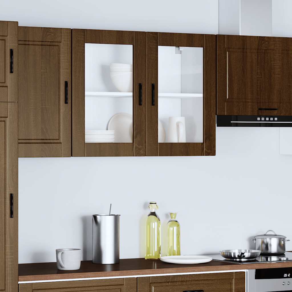 Küchen-Hängeschrank mit Glastür Porto Braun Eichen-Optik