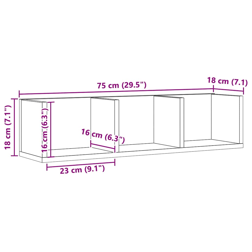 CD-Wandregal Artisan-Eiche 75x18x18 cm Holzwerkstoff
