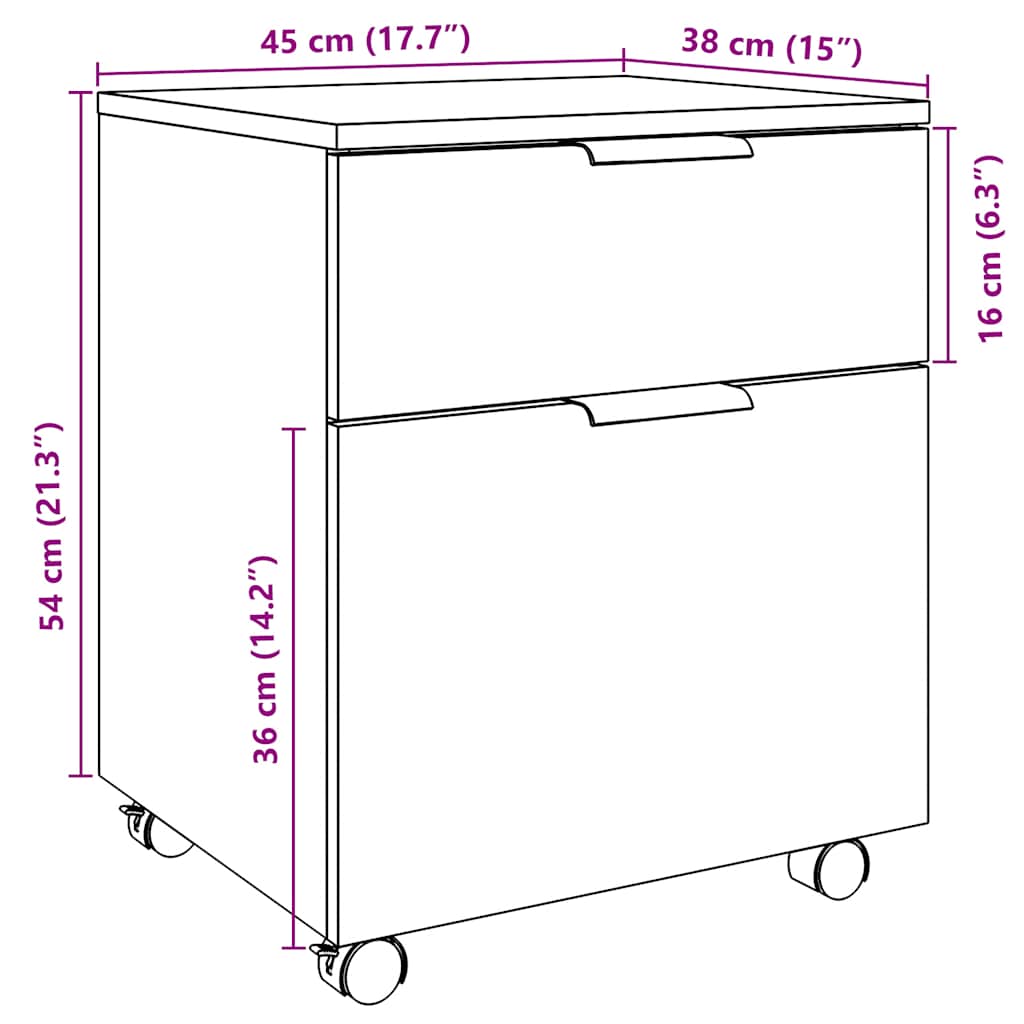 Mobiler Aktenschrank mit Rollen Altholz 45x38x54 cm