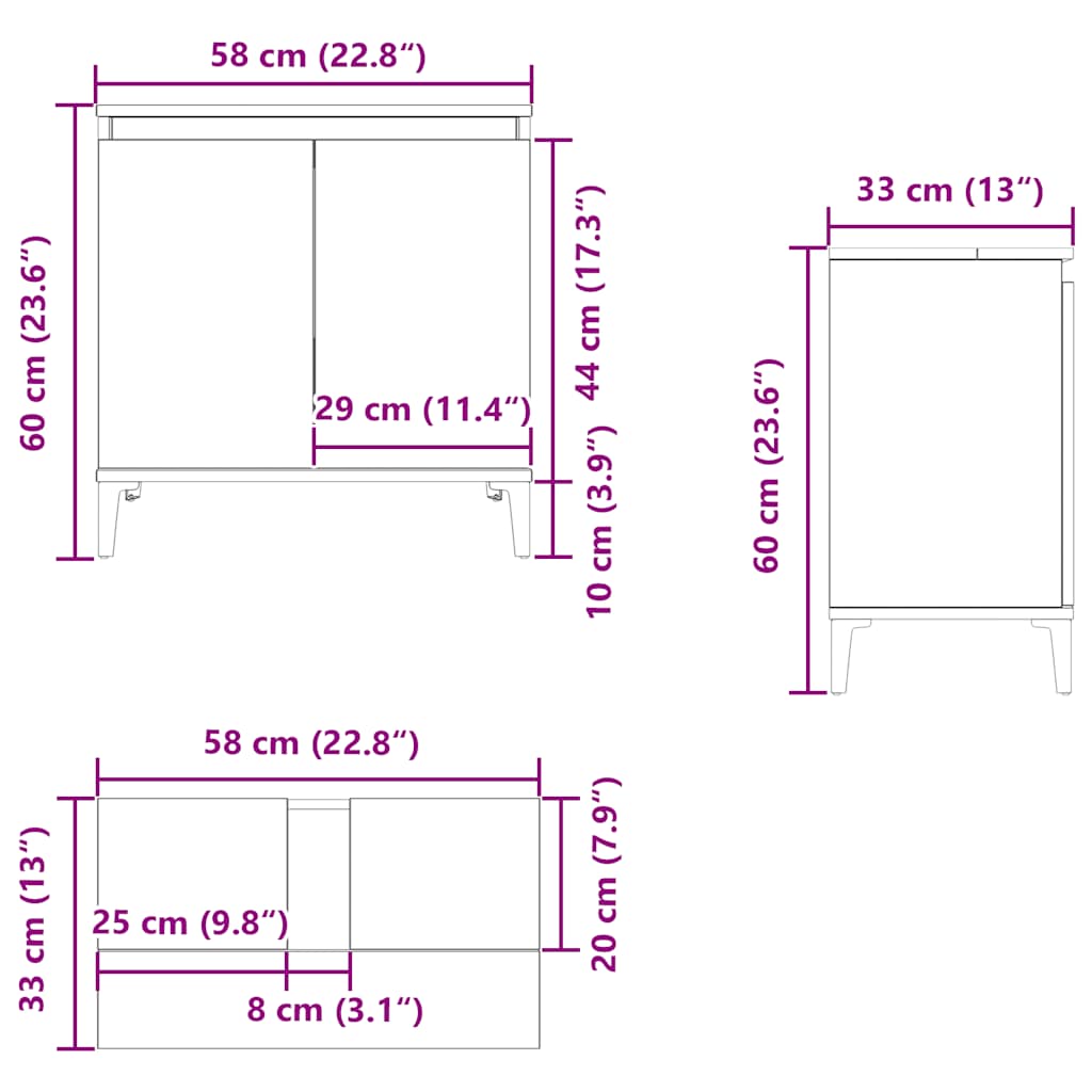 Waschbeckenunterschrank Betongrau 58x33x60 cm Holzwerkstoff