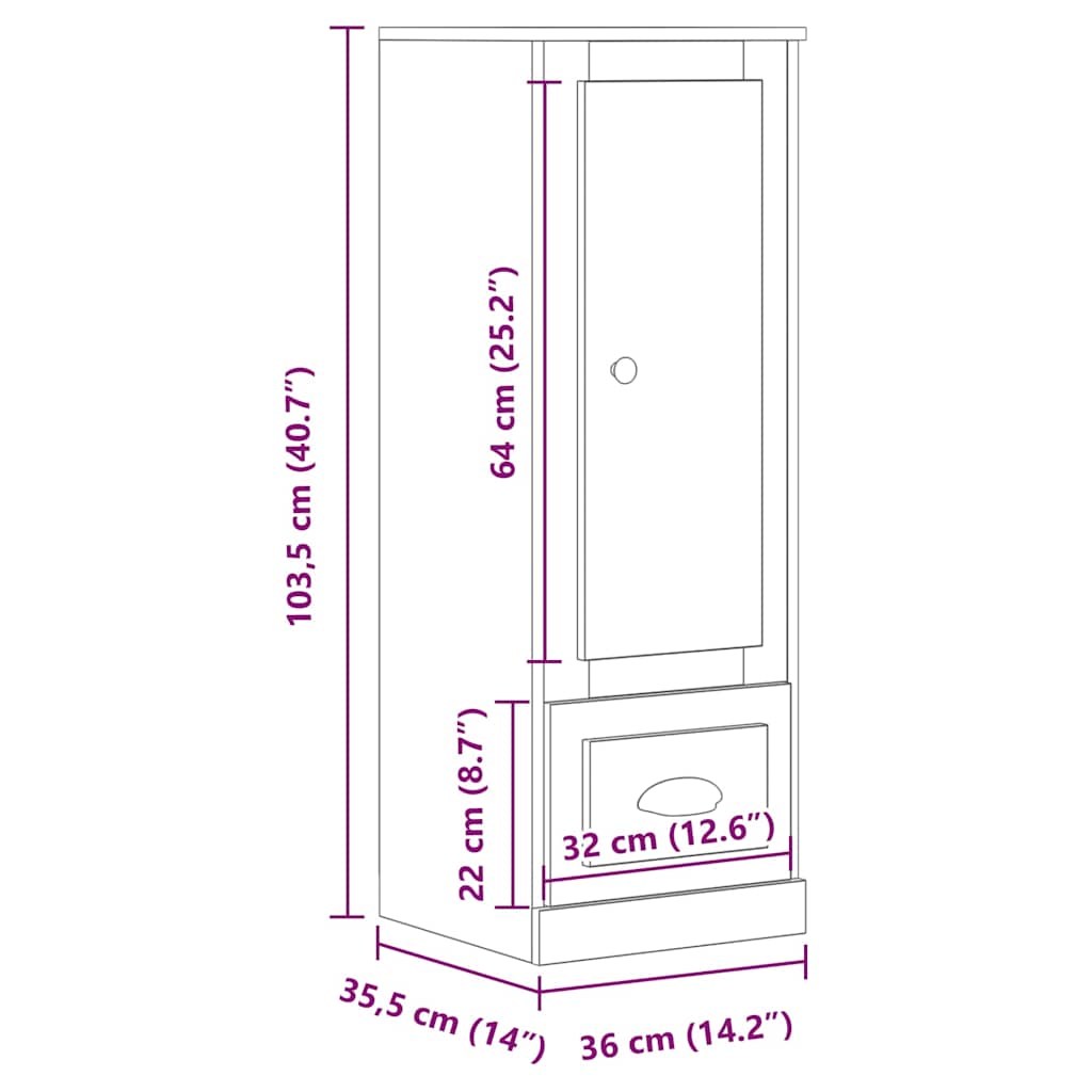 Highboard Artisan-Eiche 36x35,5x103,5 cm Holzwerkstoff