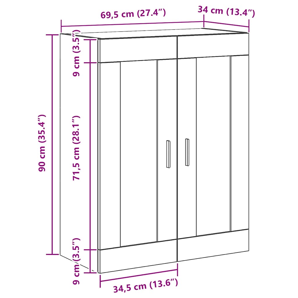 Wandschrank Artisan-Eiche 69,5x34x90 cm Holzwerkstoff