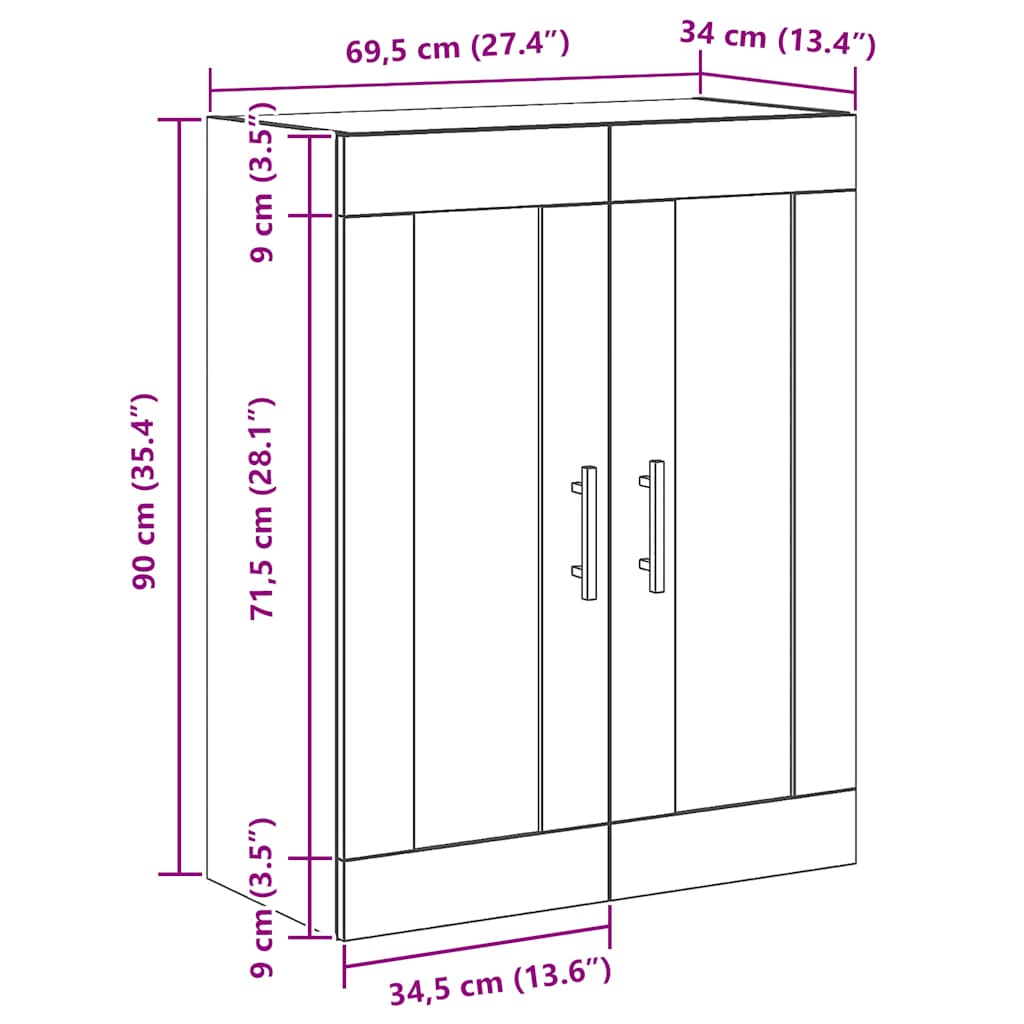 Wandschrank Artisan-Eiche 69,5x34x90 cm Holzwerkstoff