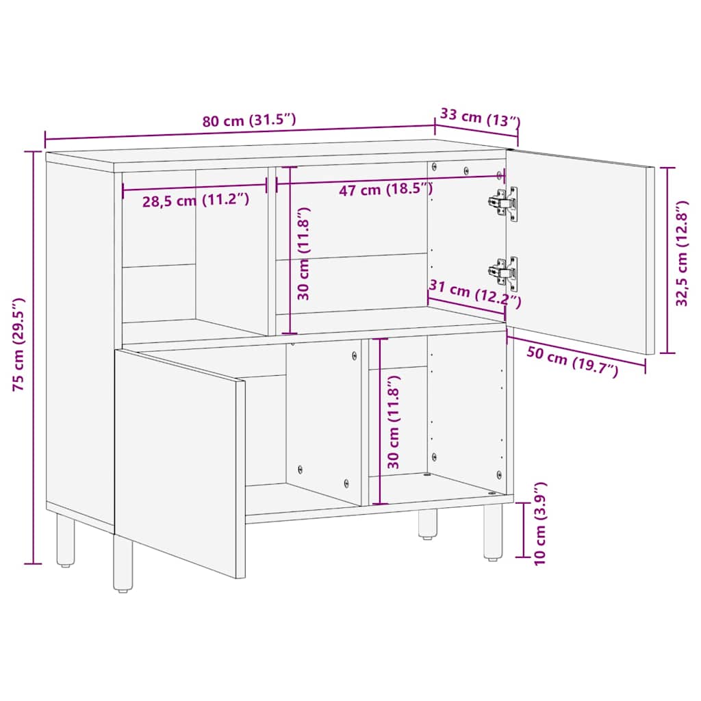 Sideboard mit Regal Braun 80 x 33 x 75 cm Massivholz Akazie
