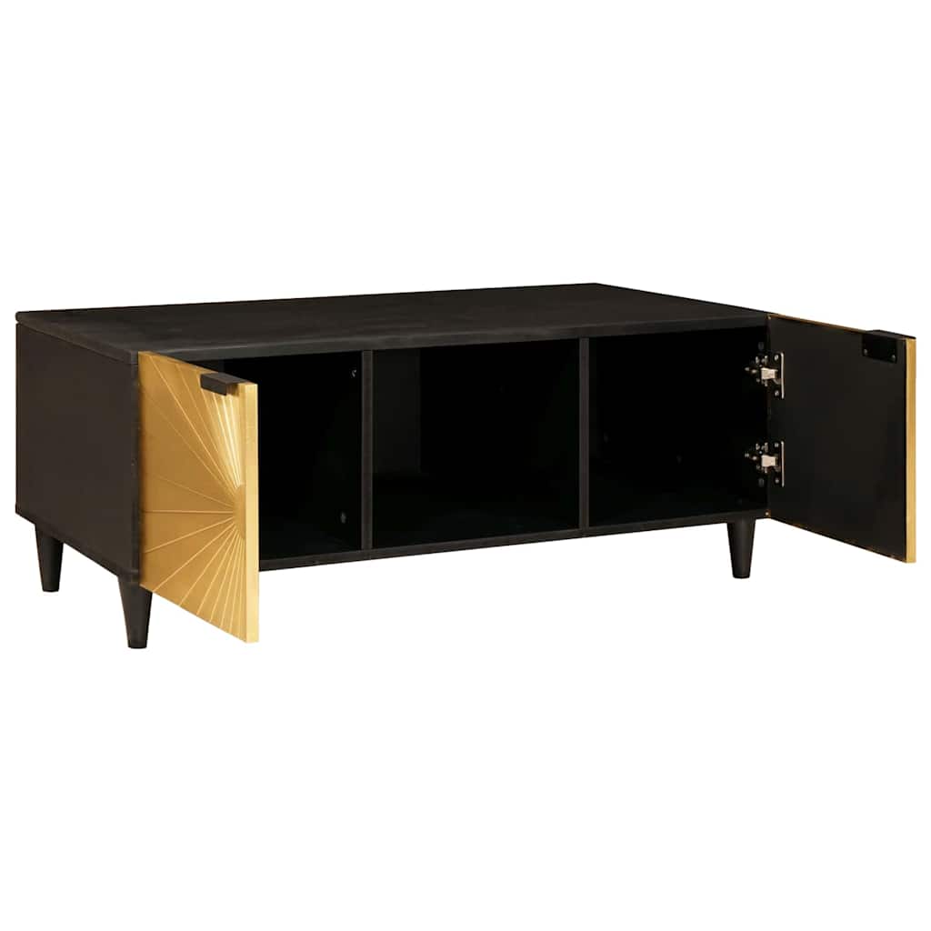 Couchtisch Schwarz und Gold 100 x 54 x 40 cm massives Mangoholz