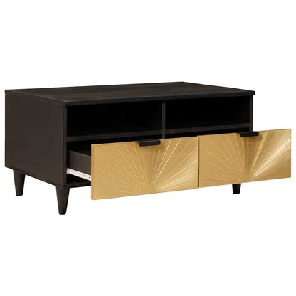Couchtisch Schwarz und Gold 80 x 54 x 40 cm massives Mangoholz
