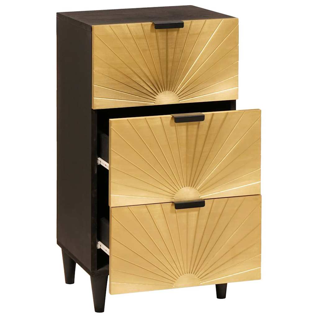 Sideboard Schwarz und Gold 40 x 33 x 75 cm massives Mangoholz