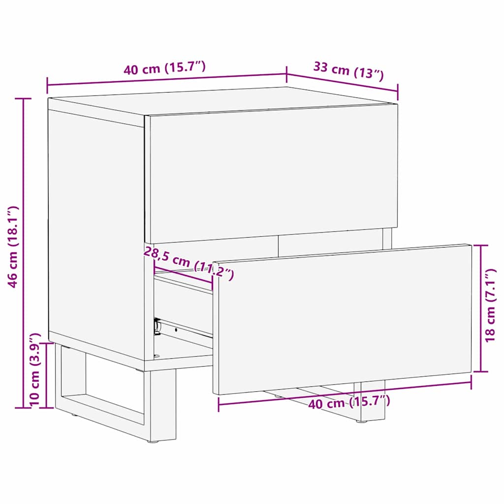 Nachttisch Braun 40 x 33 x 46 cm massives Mangoholz