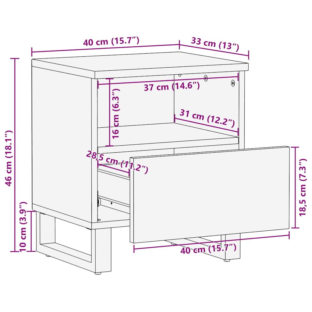 Nachttisch 2 pcs Braun 40 x 33 x 46 cm massives Mangoholz