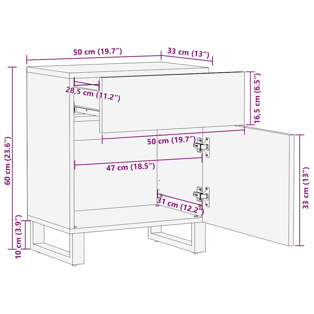 Nachttisch Braun 50 x 33 x 60 cm massives Mangoholz