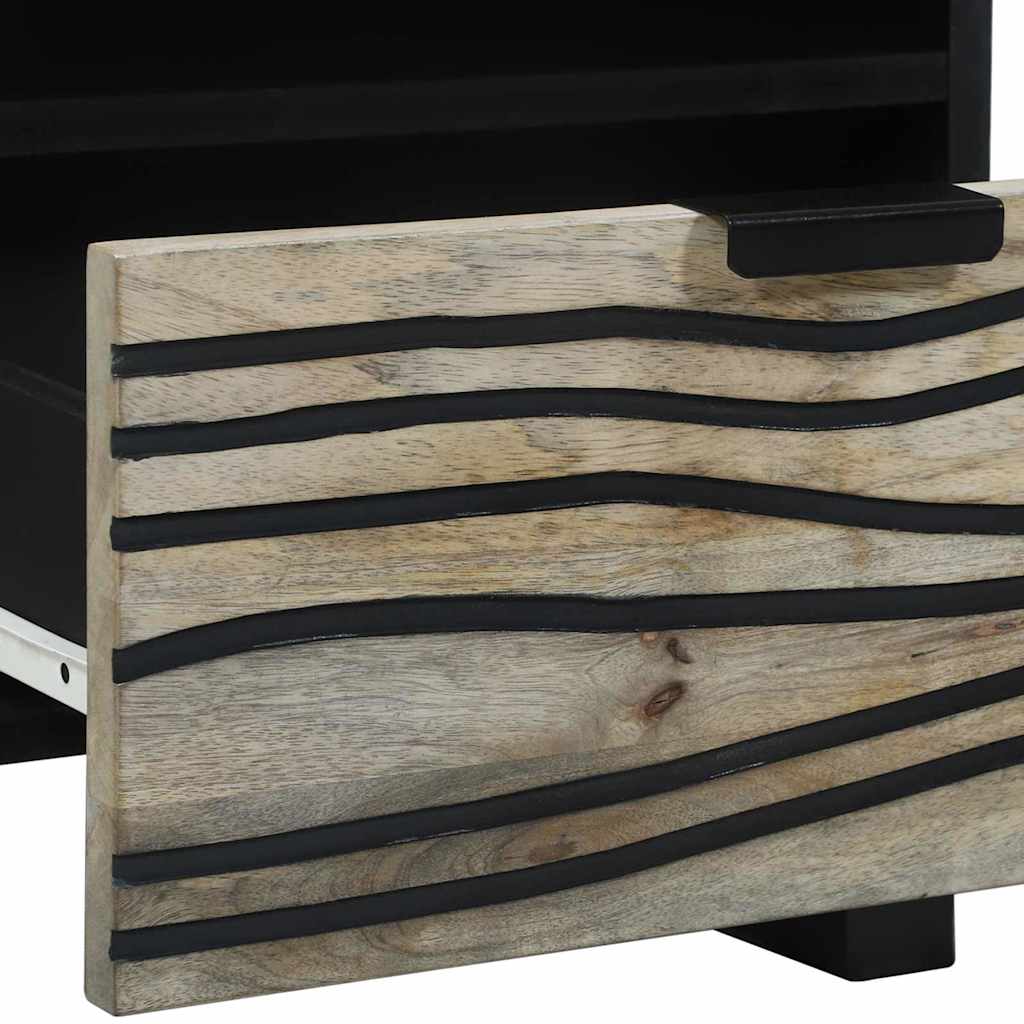 Nachttisch Weiß und Schwarz 40 x 33 x 46 cm massives Mangoholz