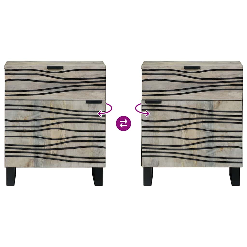 Nachttisch Weiß und Schwarz 50 x 33 x 60 cm massives Mangoholz