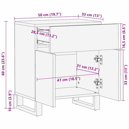 Nachttisch Weiß und Schwarz 50 x 33 x 60 cm massives Mangoholz