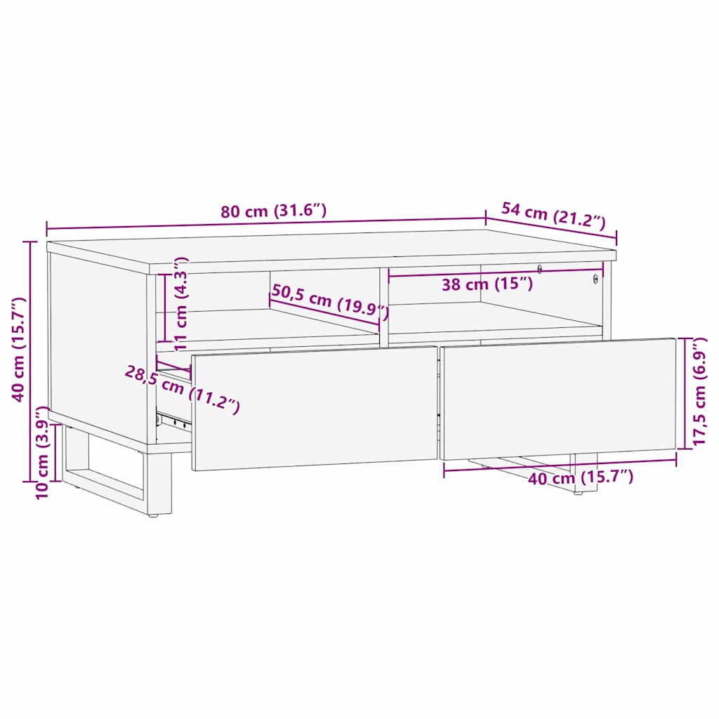 Couchtisch mit Schubladen Beige und Schwarz 80 x 54 x 40 cm