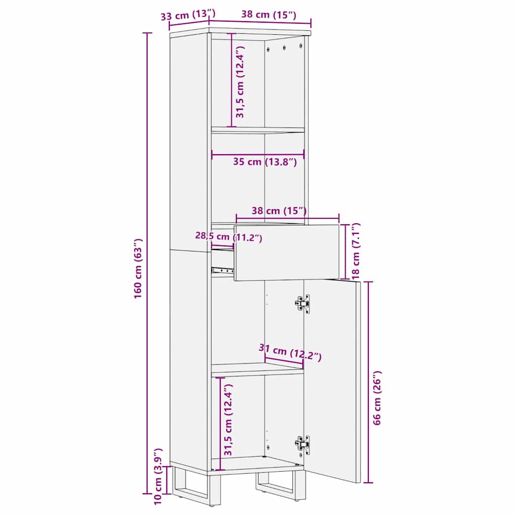 Badezimmer Schrank mit Regal Braun und Schwarz 38 x 33 x 160 cm