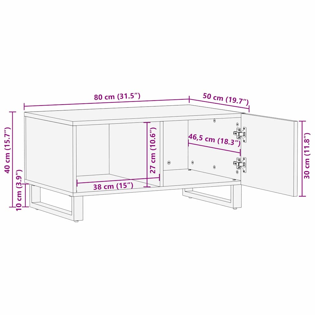Couchtisch Braun und Schwarz 80 x 50 x 40 cm
