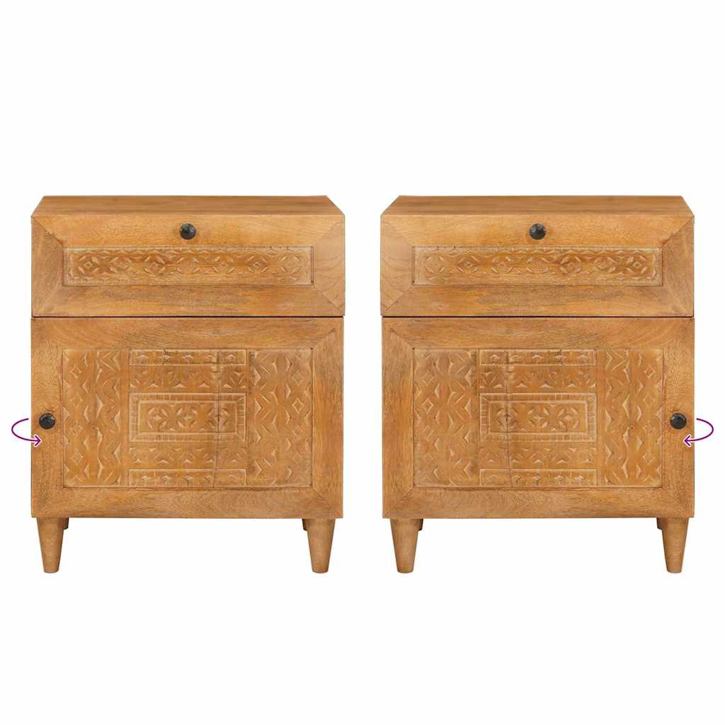 Nachttisch mit Tür Hellbraun 50 x 33 x 60 cm massives Mangoholz