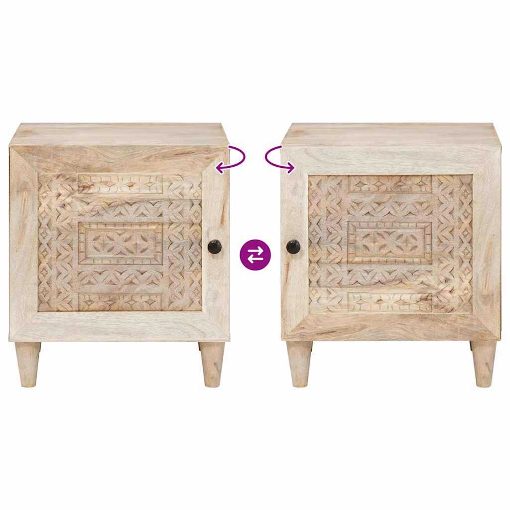 Nachttisch Beige 40 x 33 x 46 cm massives Mangoholz