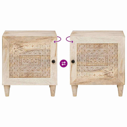 Nachttisch Beige 40 x 33 x 46 cm massives Mangoholz