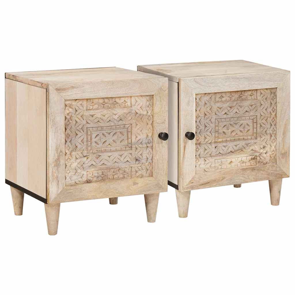 Nachttisch 2 pcs Beige 40 x 33 x 46 cm massives Mangoholz
