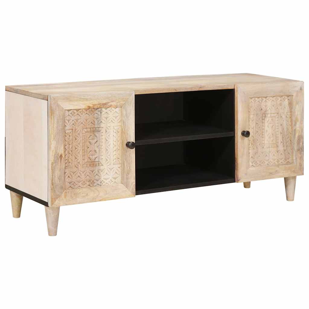 TV-Schränk mit Regal Weiß 105 x 33 x 46 cm massives Mangoholz