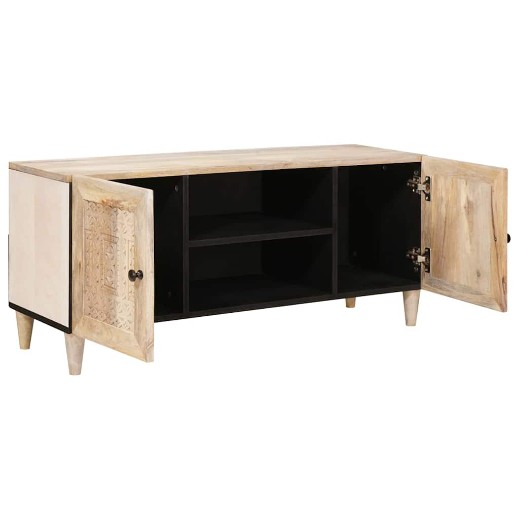 TV-Schränk mit Regal Weiß 105 x 33 x 46 cm massives Mangoholz