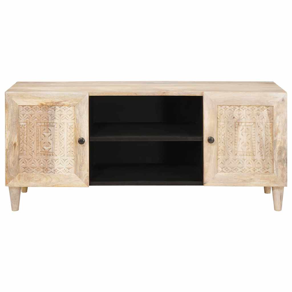 TV-Schränk mit Regal Weiß 105 x 33 x 46 cm massives Mangoholz