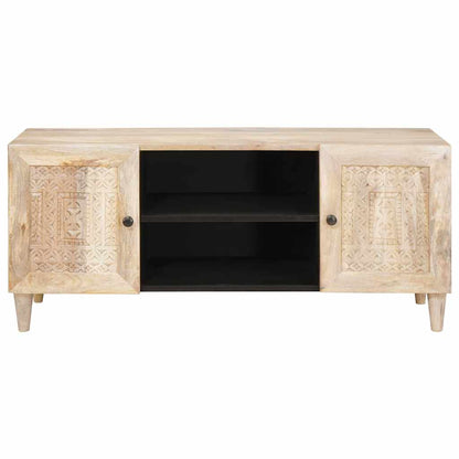 TV-Schränk mit Regal Weiß 105 x 33 x 46 cm massives Mangoholz