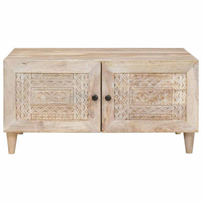 Couchtisch mit Tür Beige 80 x 50 x 40 cm massives Mangoholz