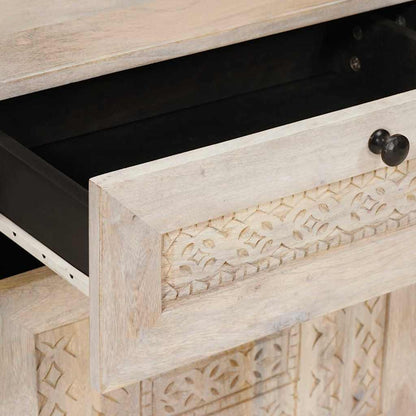 Nachttisch mit Tür Beige 50 x 33 x 60 cm massives Mangoholz