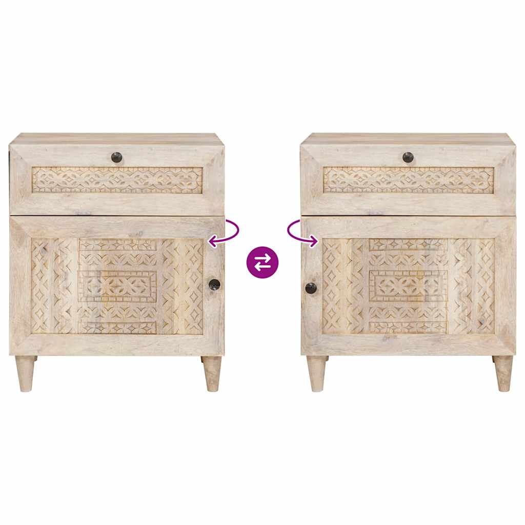 Nachttisch mit Tür Beige 50 x 33 x 60 cm massives Mangoholz