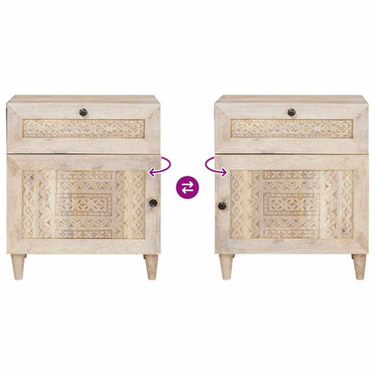 Nachttisch mit Tür Beige 50 x 33 x 60 cm massives Mangoholz