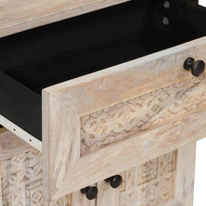 Nachttisch mit Tür Beige 50 x 33 x 60 cm massives Mangoholz