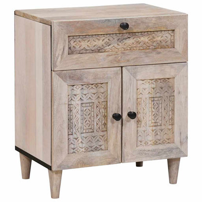 Nachttisch mit Tür Beige 50 x 33 x 60 cm massives Mangoholz