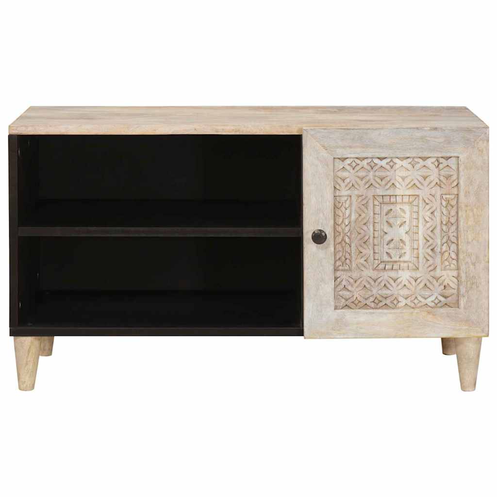 TV-Schränk mit Regal Weiß 80 x 33 x 46 cm massives Mangoholz