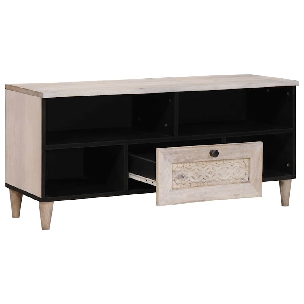 TV-Schränk mit Schubladen mit Regal Weiß massives Mangoholz