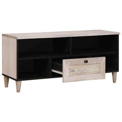 TV-Schränk mit Schubladen mit Regal Weiß massives Mangoholz