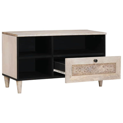 TV-Schränk mit Regal Weiß 80 x 33 x 46 cm massives Mangoholz