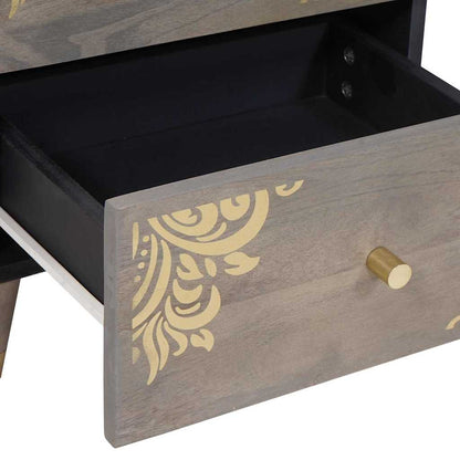 Nachttisch Grau 40 x 33 x 46 cm massives Mangoholz