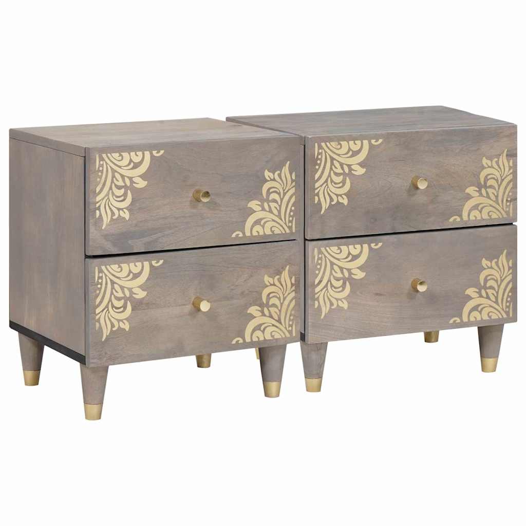 Nachttisch 2 pcs Grau 40 x 33 x 46 cm massives Mangoholz