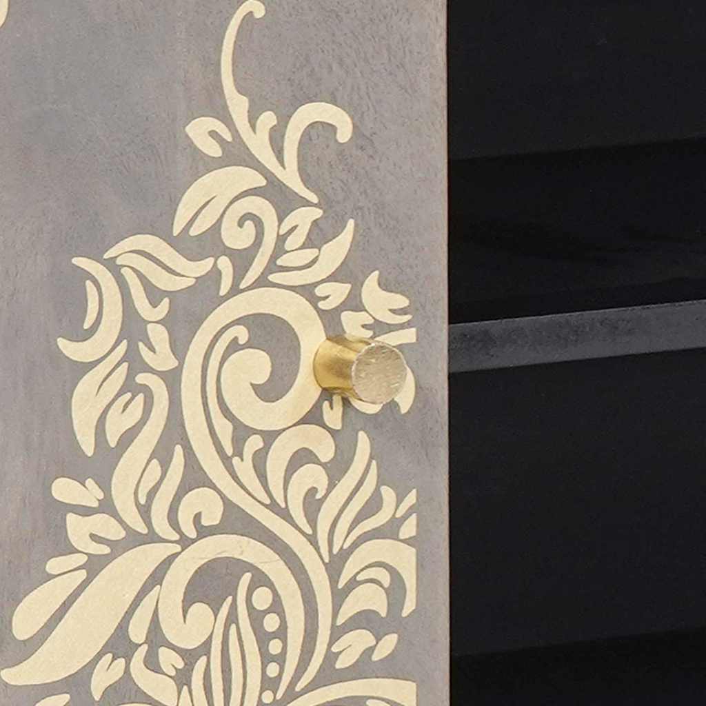 TV-Schränk Grau und Gold 105 x 33,5 x 46 cm Massivholz Mango