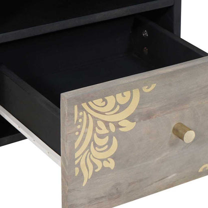 TV-Schränk mit Regal Grau und Gold Massivholz Mango