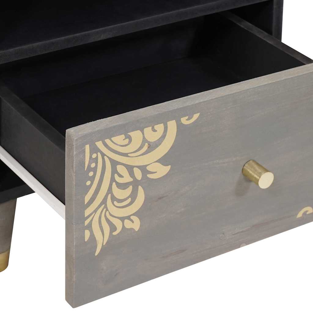 Nachttisch Grau 40 x 33 x 46 cm massives Mangoholz