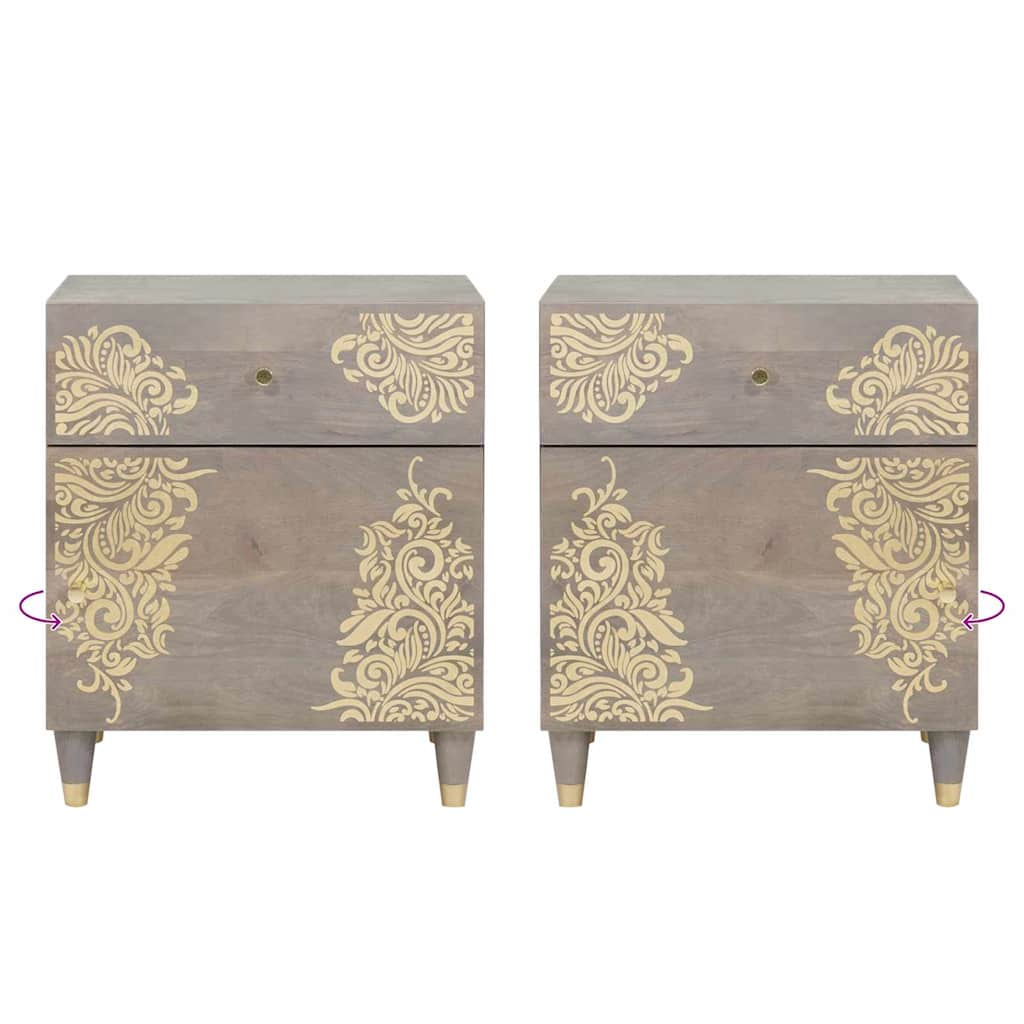 Nachttisch Grau 50 x 33 x 60 cm massives Mangoholz