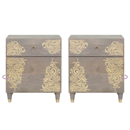 Nachttisch Grau 50 x 33 x 60 cm massives Mangoholz