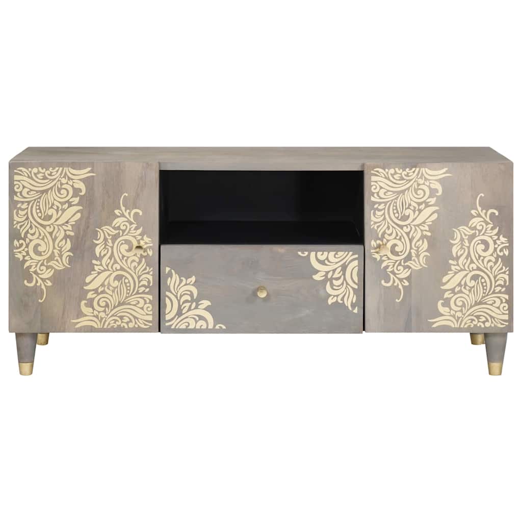 TV-Schränk Grau und Gold 105 x 33,5 x 46 cm Massivholz Mango